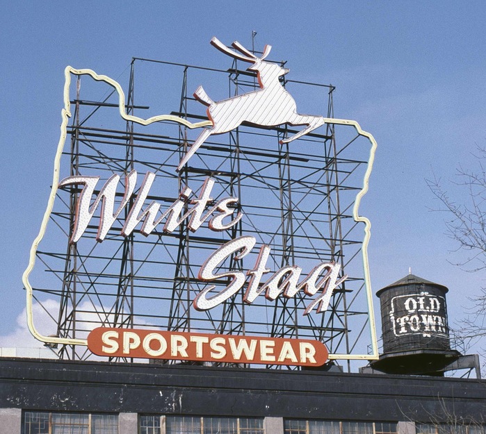 The White Stag sign, with its hand lettering as sprightly as the deer, stood this way for 40 years: 1957&ndash;97.