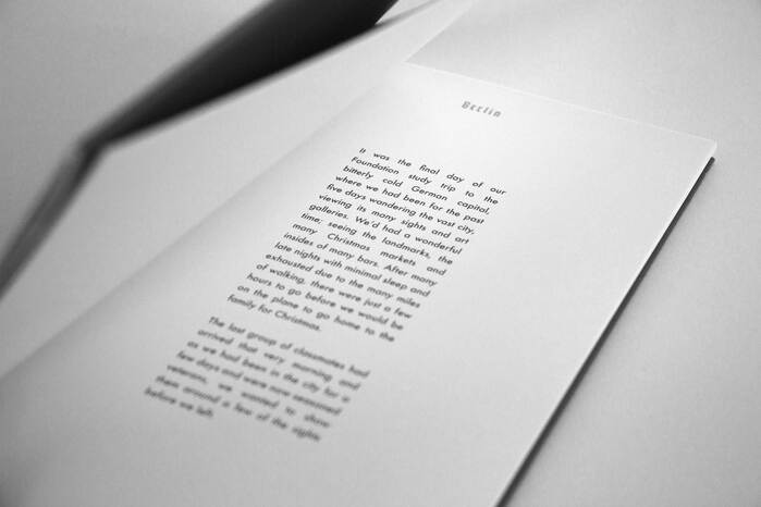 The text frame proportions are exactly the same as an individual block from the memorial and the white space around the text box is the same as the surrounding area to the neighbouring blocks.