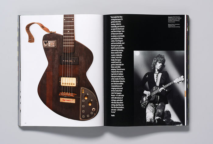 A quote from Keith Richards accompanies one of his guitars from c. 1971.