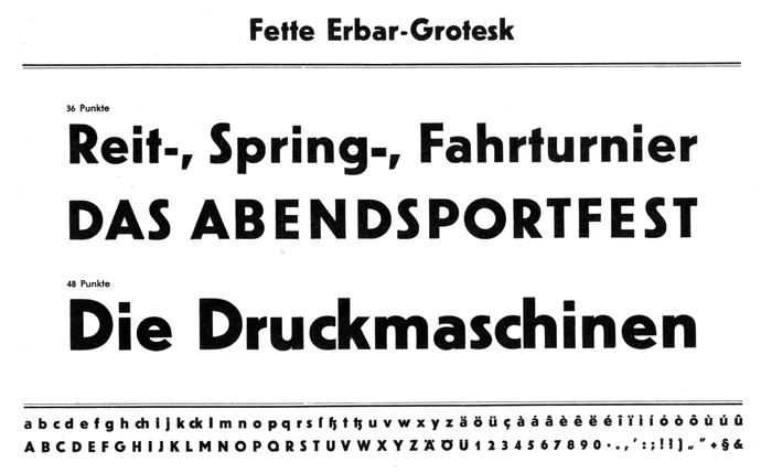Specimens of Erbar-Grotesk, designed by Jakob Erbar