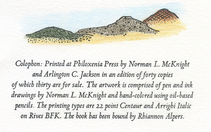 Colophon set in 22 point Arrighi Italic.
