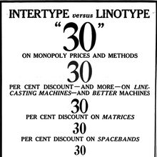 Intertype ads: “Intertype vs Linotype”