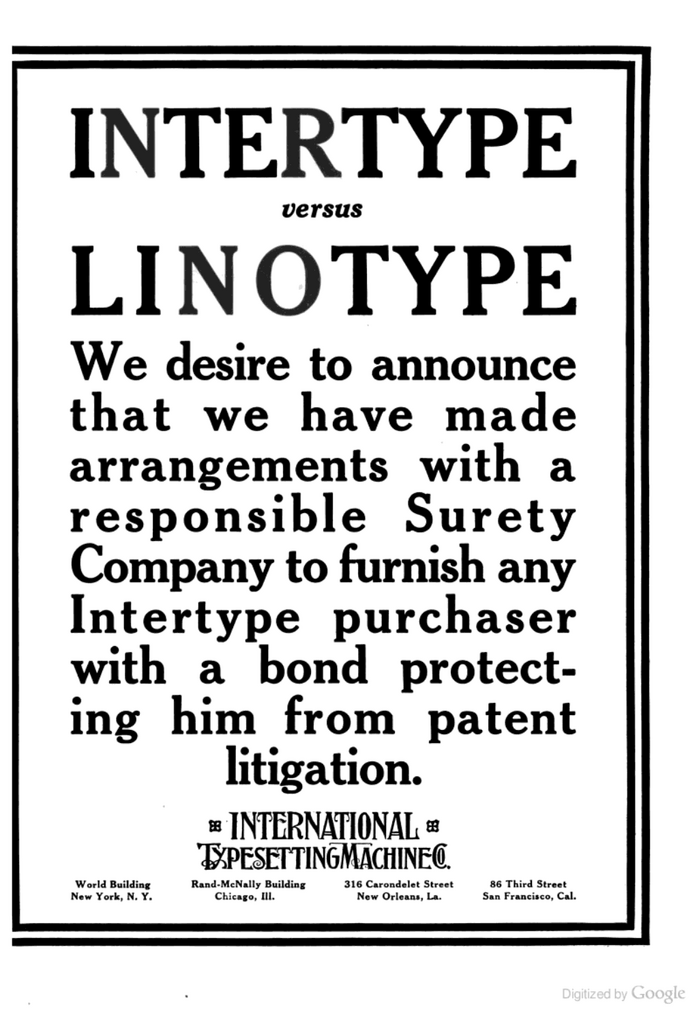 Intertype ads: &ldquo;Intertype vs Linotype&rdquo; 1