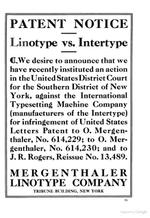 Linotype Ad: “Linotype vs. Intertype”