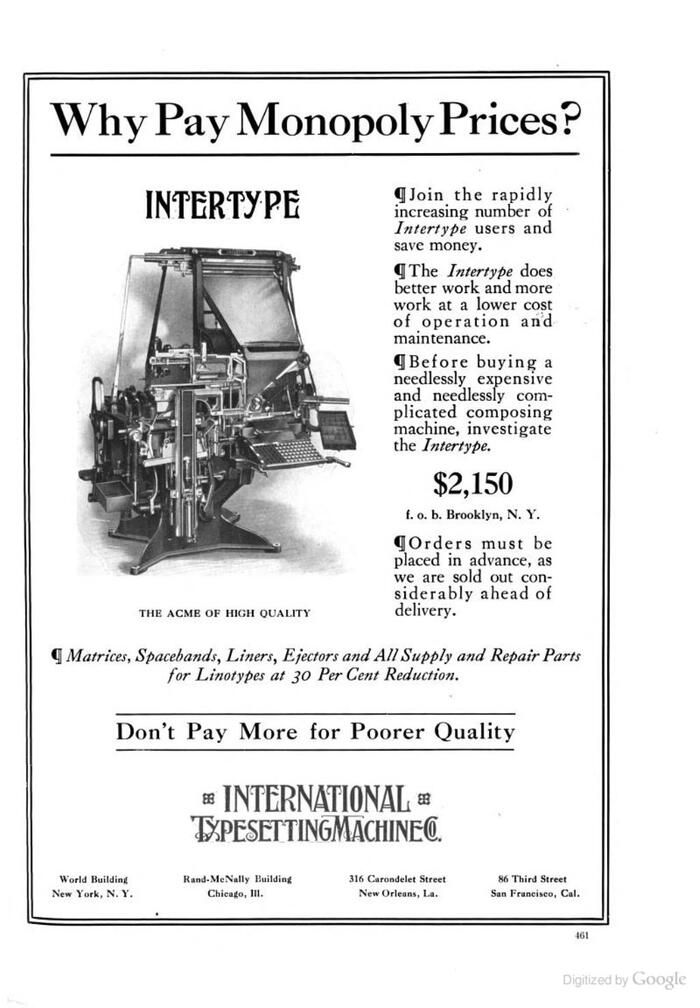 Intertype ads: “Intertype vs Linotype” 4