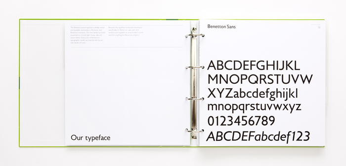 Benetton Sans was designed by Joe Finocchiaro. Key differences from Gill Sans include the normalized proportions of the caps, a straight-leg ‘R’, and more contemporary shapes for ‘j, s, y’.