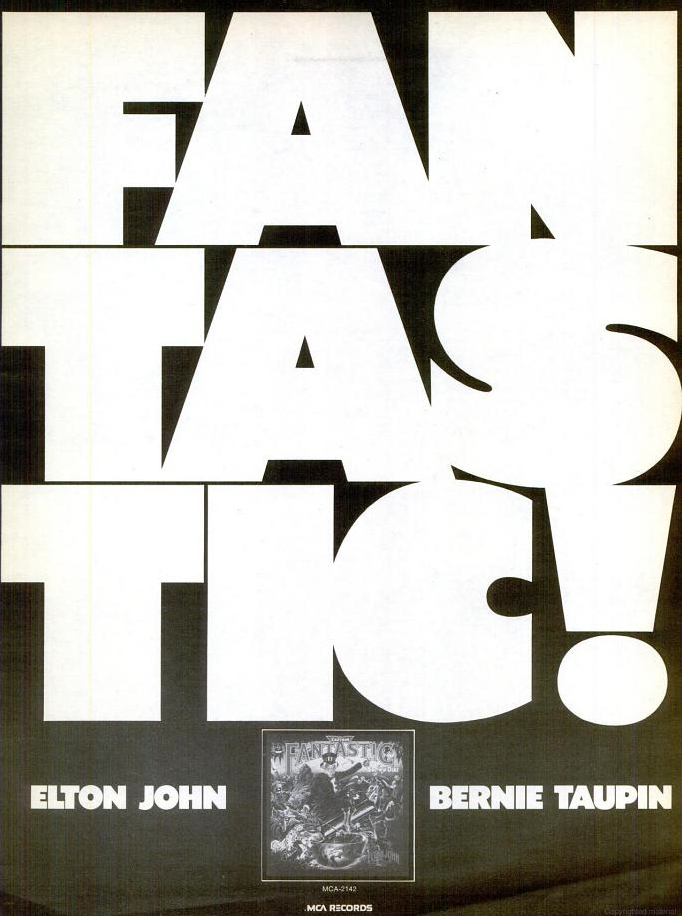 “Fantastic!” ad for Captain Fantastic & the Brown Dirt Cowboy by Elton John & Bernie Taupin