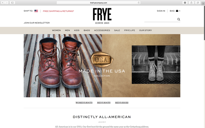 The Frye Company website 1