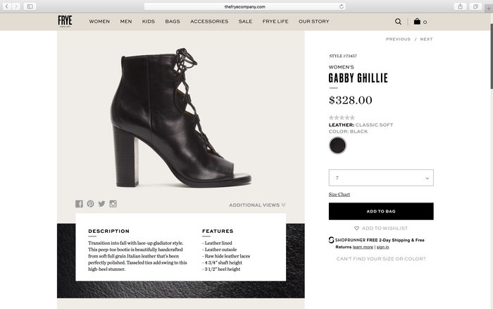 The Frye Company website 2