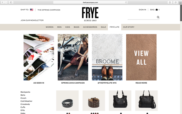 The Frye Company website 5