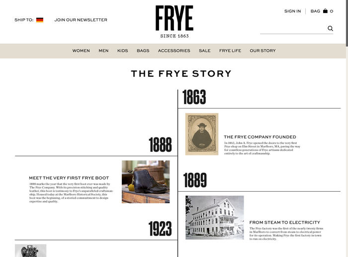 The Frye Company website 7