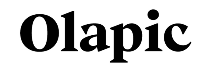 The Olapic logo is likely custom lettering. Its structure has a lot in common with Beirut Poster by Luzi Type (compare), with curves added to the characteristic wedge serifs. The previous logo was designed by Tam Cai using Museo&nbsp;Sans.