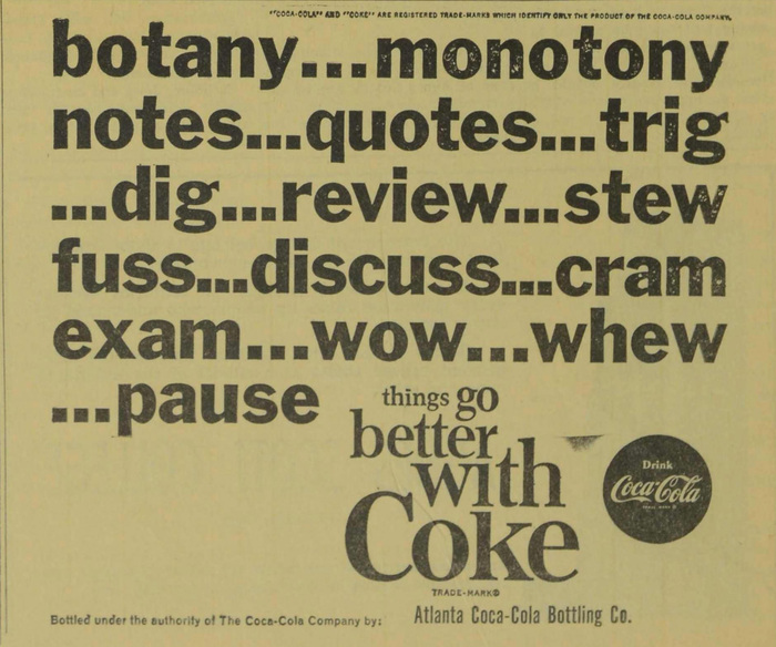 Coke student ads (Agnes Scott News, 1963–64) 1