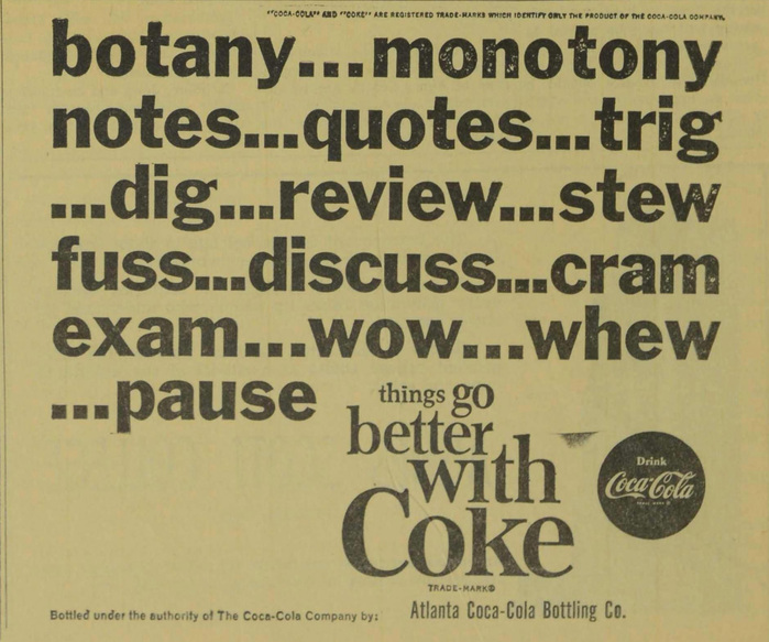 Coke student ads (Agnes Scott News, 1963–64) 1