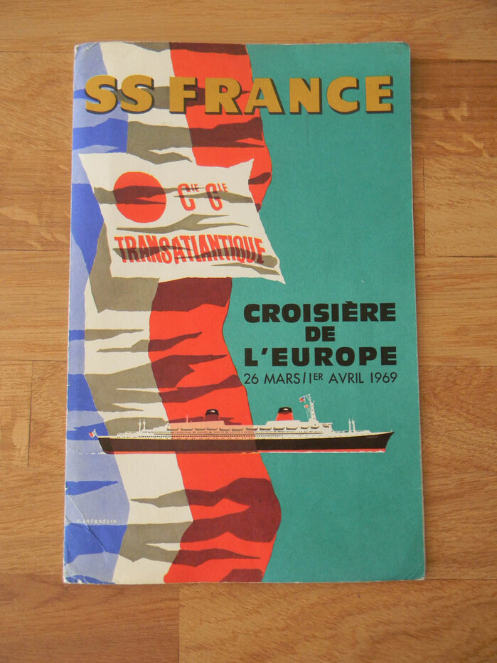 Cover: Hand lettered “SS France” with Antique Olive Compact and Futura.