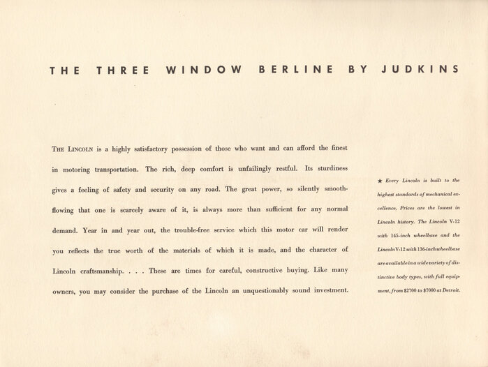 1933 Lincoln Three Window Berline brochure 2