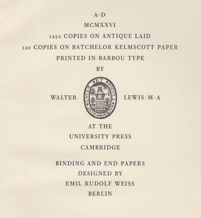 Colophon page from the end of this issue of The Fleuron.