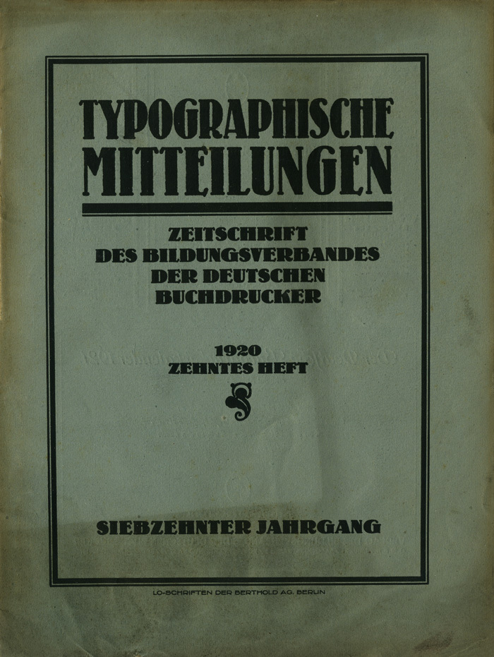 Typographische Mitteilungen, Vol.&nbsp;17, No.&nbsp;10, Oct.&nbsp;1920
