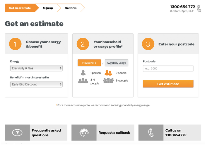 “Get an estimate” — detail from the website