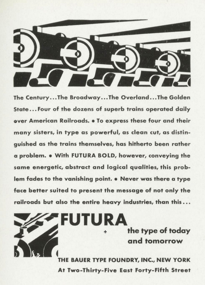 Futura Bold ad: “the type of today and tomorow”