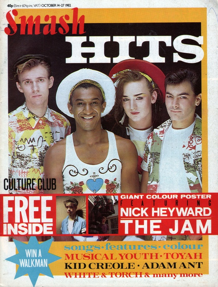 The Allegro/Volta cover logo was introduced with Vol. 4, No. 21 from October 14, 1982. It had already appeared in the interior of the previous issue. Design Editor: Steve Bush. Design: David Bostock, Kimberley Leston. Cover: Culture Club by Eric Watson.