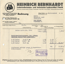 Heinrich Bernhardt invoice, 1940