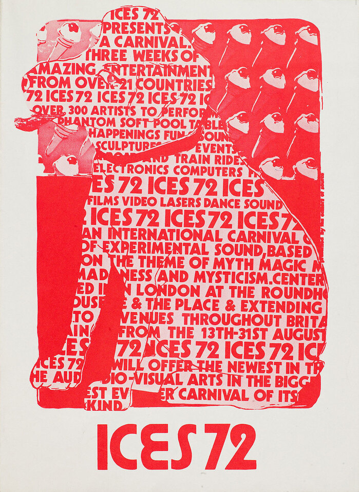 ICES 72 (International Carnival of Experimental Sound), August 1972, feat. Kabel Black and handdrawn letters modeled after ITC Pump or Burko.