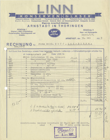 Linn Konserven-Gläser invoice, 1935