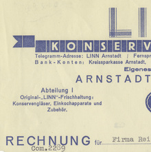 Linn Konserven-Gläser invoice, 1935