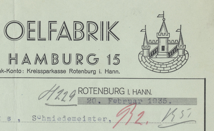 Rotenburger Ölfabrik invoice, 1935 2