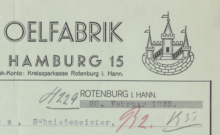 Rotenburger &Ouml;lfabrik invoice, 1935 2