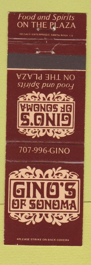 Gino’s of Sonoma matchbook 2