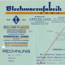 Blechwarenfabrik Limburg invoice, 1930