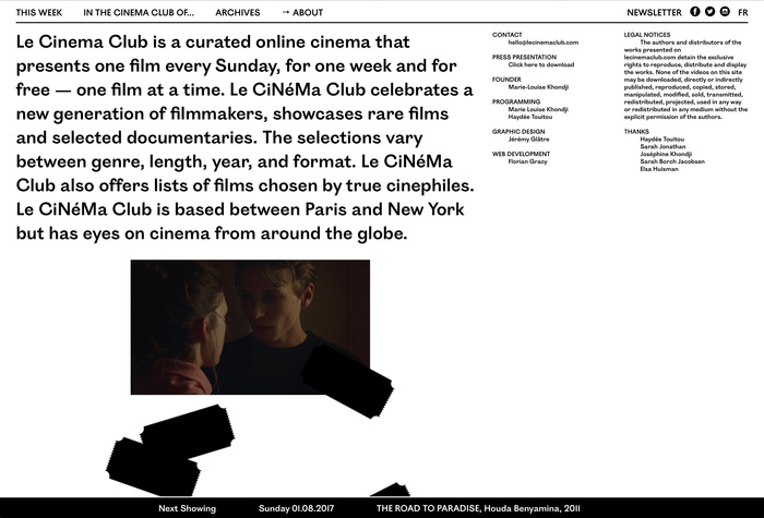 Le Cinema Club website (2016) 2