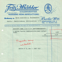 Fritz Mähler invoice, 1931