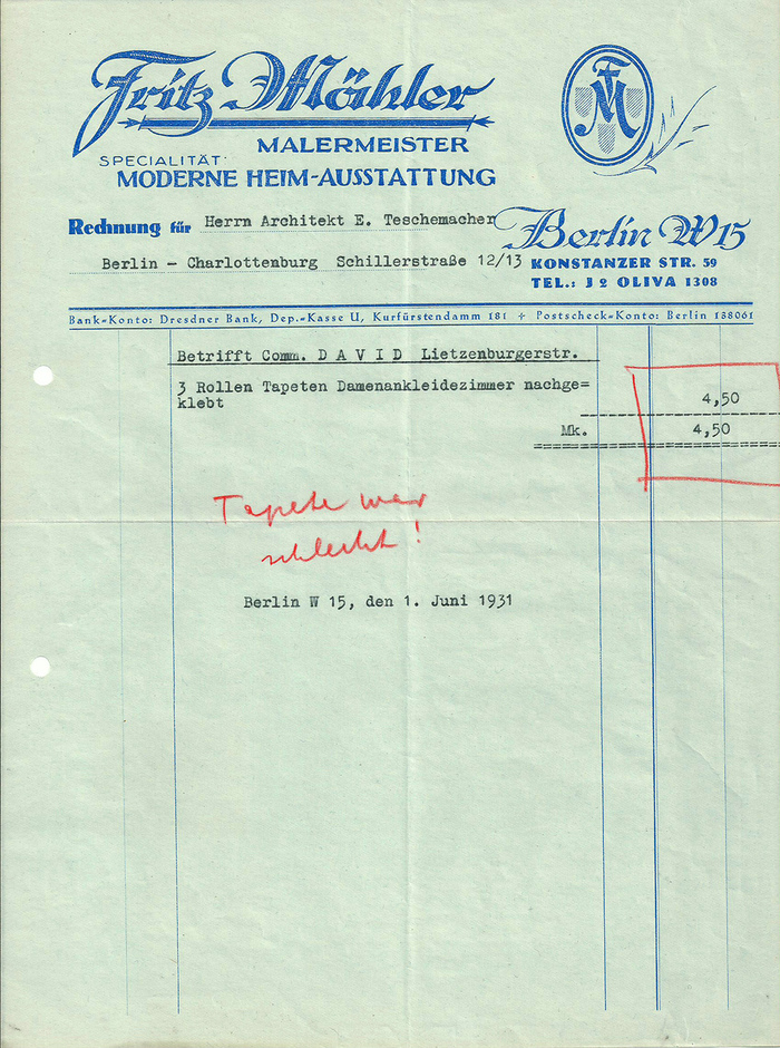 Fritz Mähler invoice, 1931