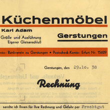 Thüringer Küchenmöbel invoice, 1938