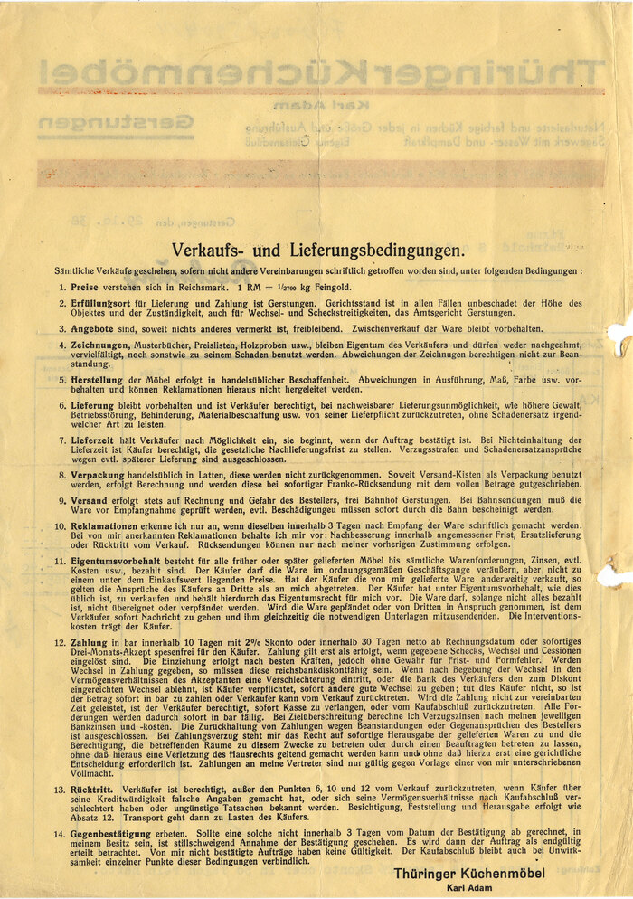Thüringer Küchenmöbel invoice, 1938 2
