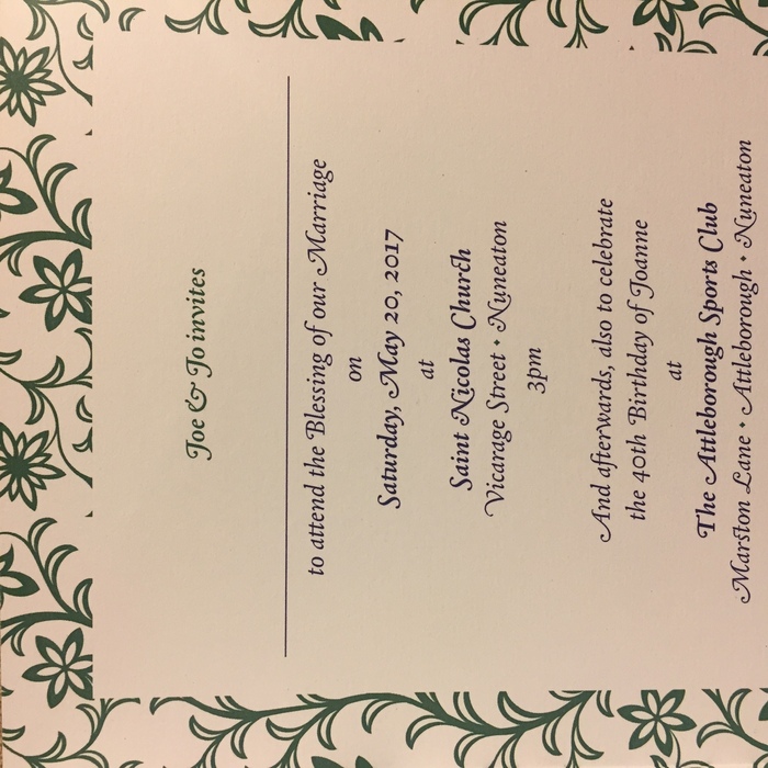 Joe &amp; Jo wedding blessing invitation 2