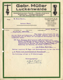 Gebr. Müller Luckenwalde letterhead, 1930