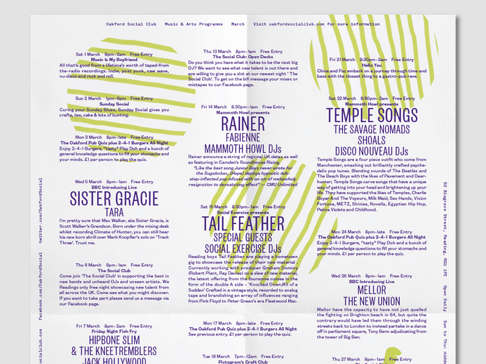 Oakford Social Club, Music & Arts Programme 3