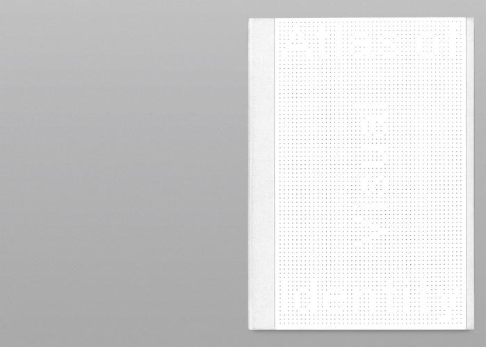 The invisible title, set in Px Grotesk Screen, has been achieved laser cutting holes out of a PVC plate.