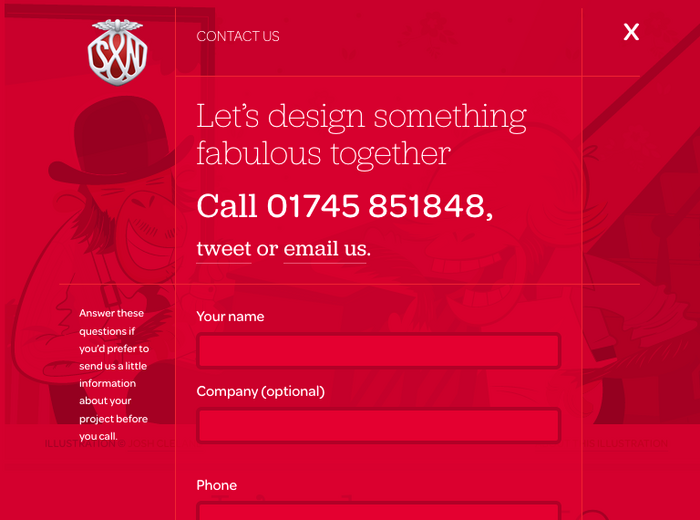 The Contact overlay page features Omnes’ appealing numerals — mixed inline with Jubilat.