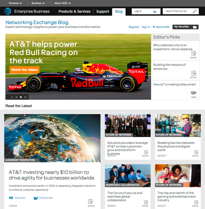 Omnes in use for headlines and teaser texts on one of the Enterprise Business blogs