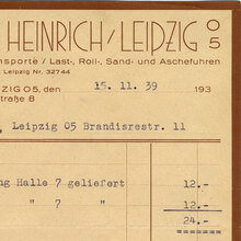 Fuhrgeschäft Arno Heinrich invoice, 1939