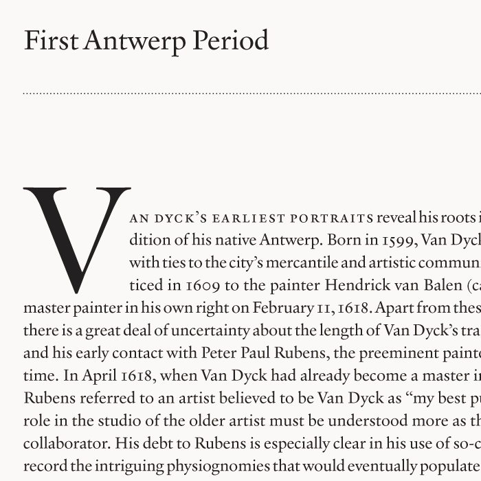 MVB Verdigris® in Van Dyck exhibition catalog text settings.