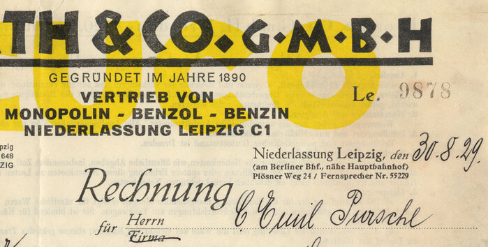 The punches for Neuland were manually cut by Rudolf Koch himself, without any previous design on paper, true to the Arts and Crafts ideal of immediate expression — “like in the old days, the inventor of the form and the maker of the punch united in one person” [specimen]. Each size is hence a little different, as one can see in the letter ‘H’ here (36pt and 28pt). Walter Tracy points out that greater differences only occur in letters where the variation doesn’t matter much, which suggests that at least some of them are intentional.

&nbsp;

The line for place and date features all three members of the Tiemann-Mediäval family, regular, halbfett and kursiv. The form design allowed for “Herrn” (gentleman) or “Firma” (company) — female customers were not yet envisioned.