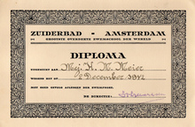 Zuiderbad Amsterdam swimming certificate