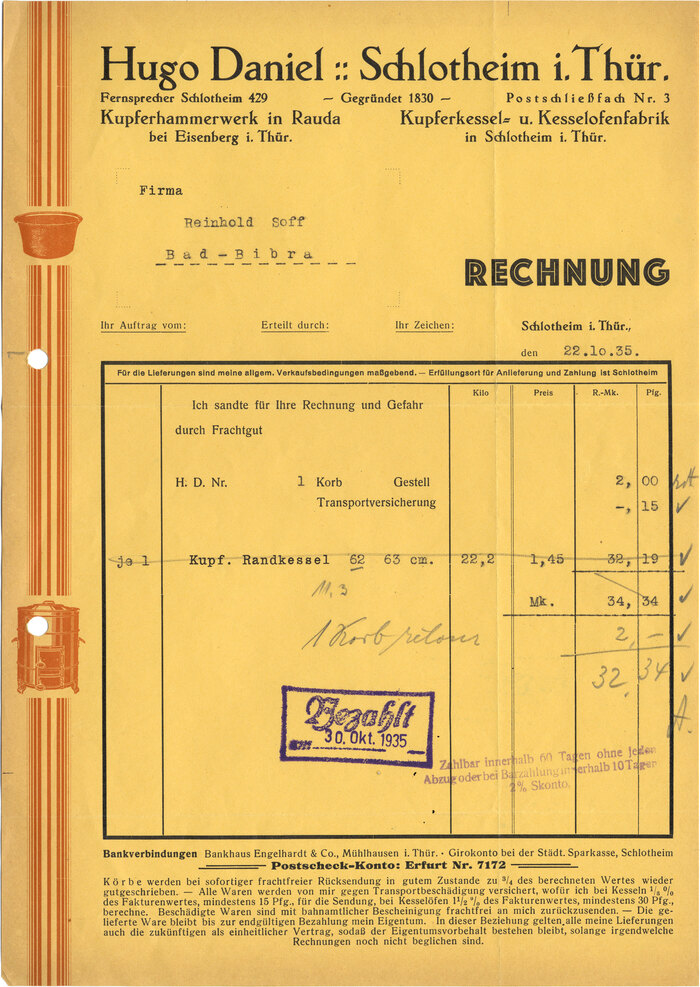 Hugo Daniel invoice, 1935 1