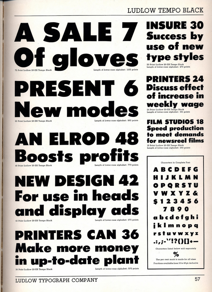 A page from the Ludlow Typefaces [Edition D, copy 1140] specimen book (ca. 1940&ndash;58).